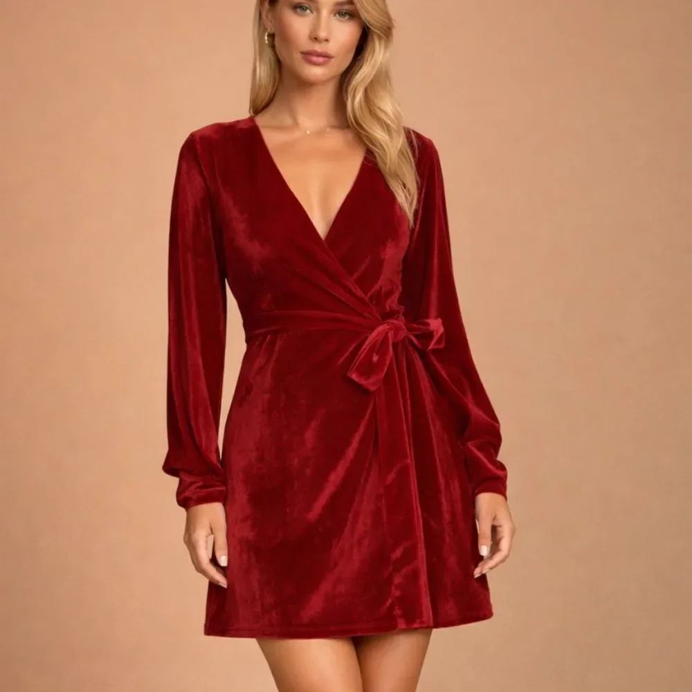 Red Velvet Wrap Dress